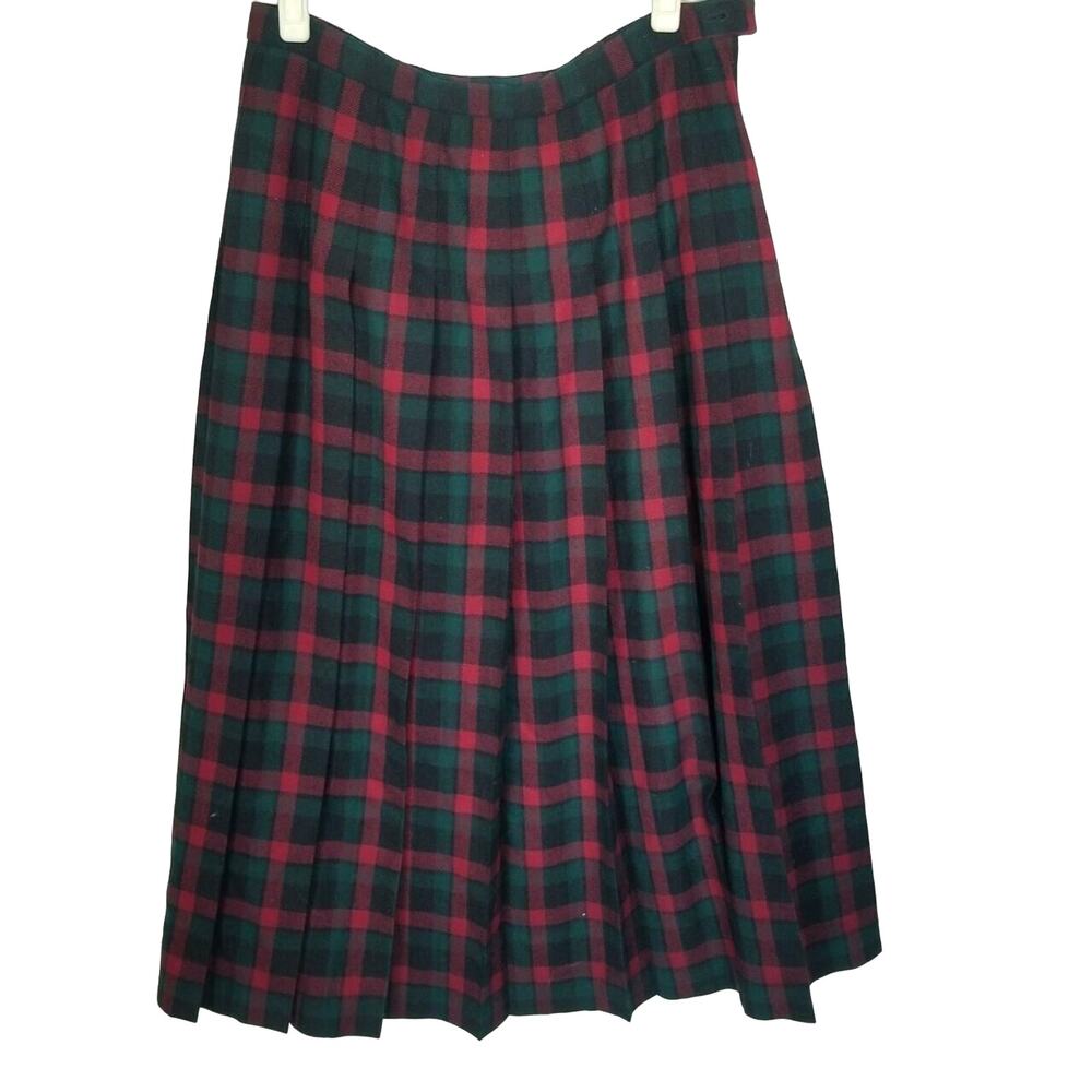 Vintage Pendleton Womens Plaid Pleated Wool Midi Skirt Plaid Sz 12 Dark Academia